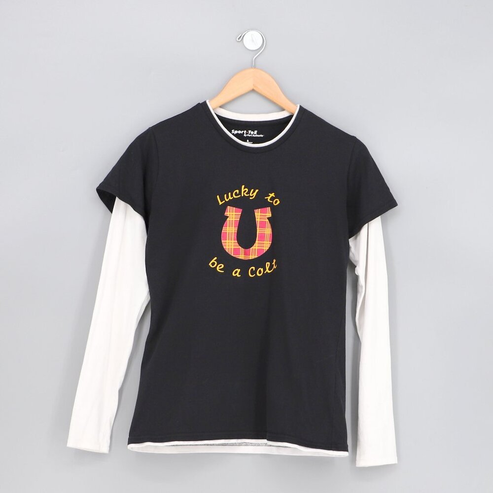 Vintage Sport -Tek Women's Horseshoe Print Layered Long Sleeve Tee Size S